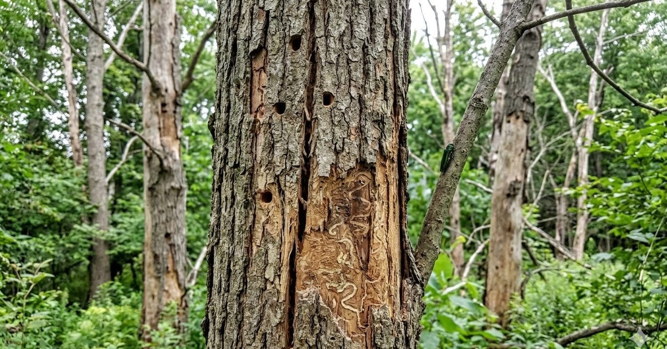 Emerald ash borer damage on an ash tree in Southeast Michigan