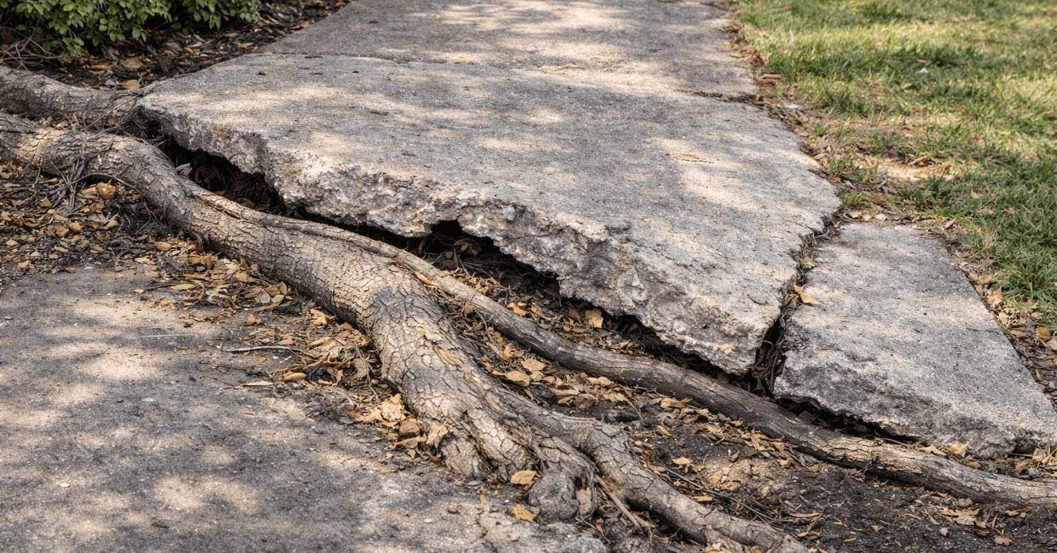 Silver maple root damage near the sidewalk