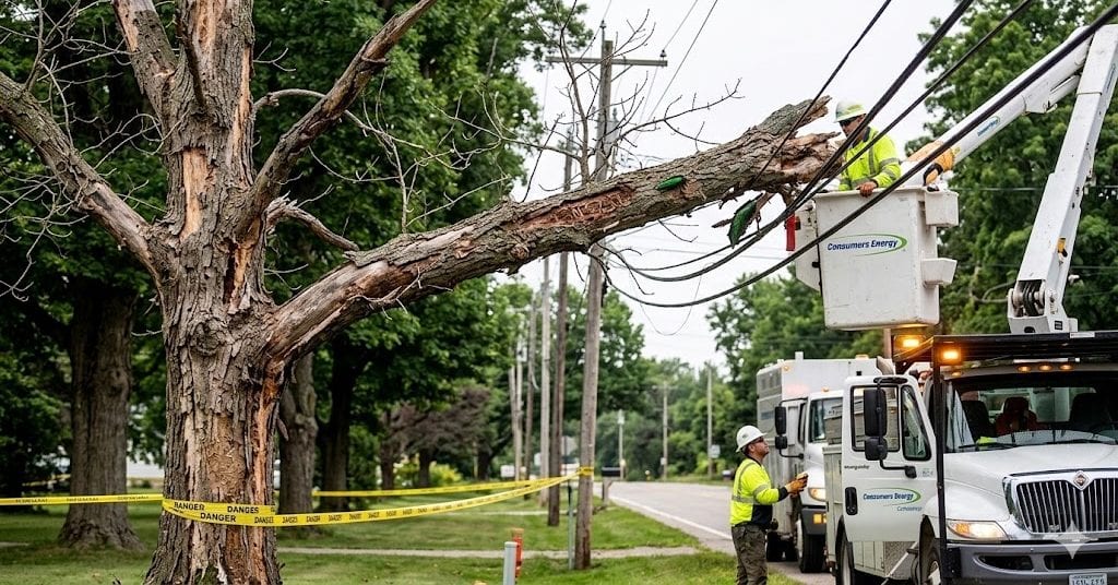 Tree emergency near utility lines in Michigan
