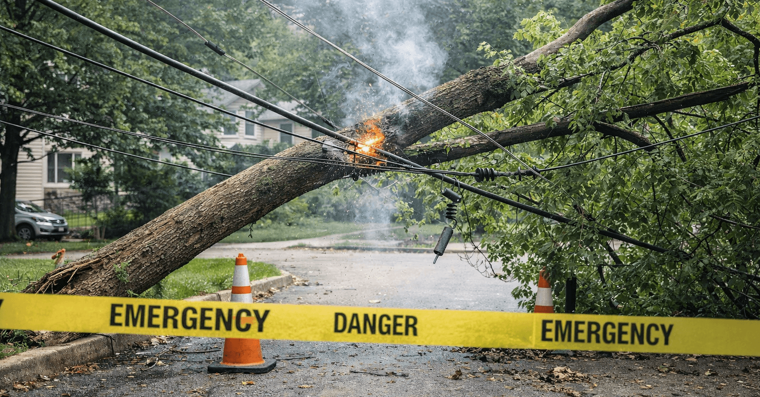 tree hitting power line emergency Michigan