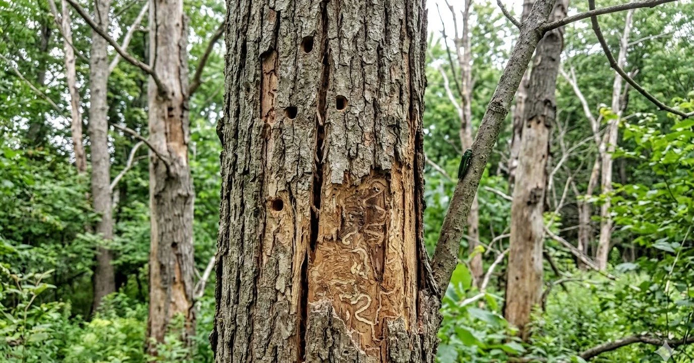 Emerald ash borer damage on an ash tree in Southeast Michigan