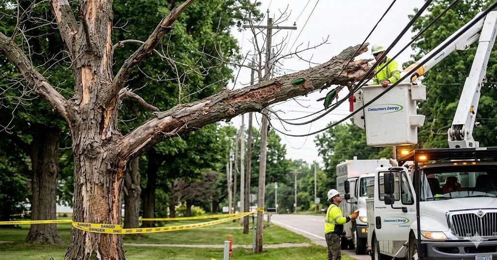 Tree emergency near utility lines in Michigan