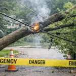tree hitting power line emergency Michigan