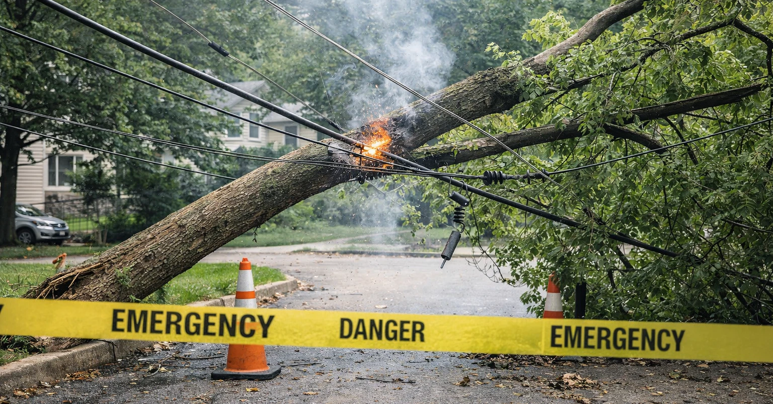 tree hitting power line emergency Michigan