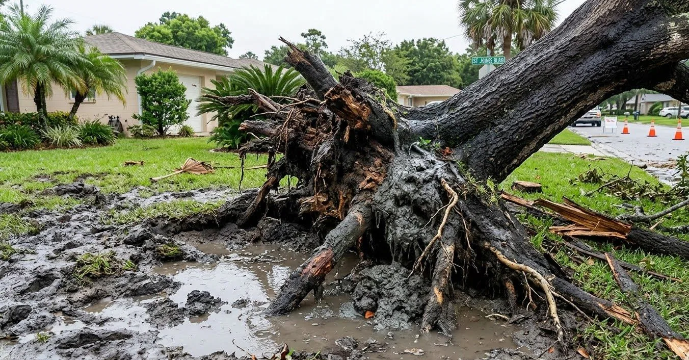 tree root failure caused by excessive water saturation