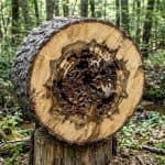 Tree trunk cross-section showing compartmentalized decay after pruning